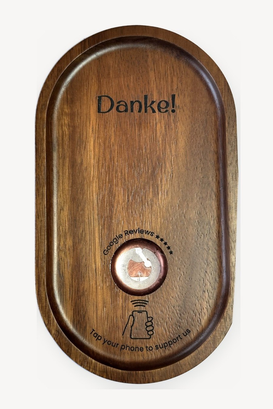 German bill holder, Oval, engraved with a Google review link