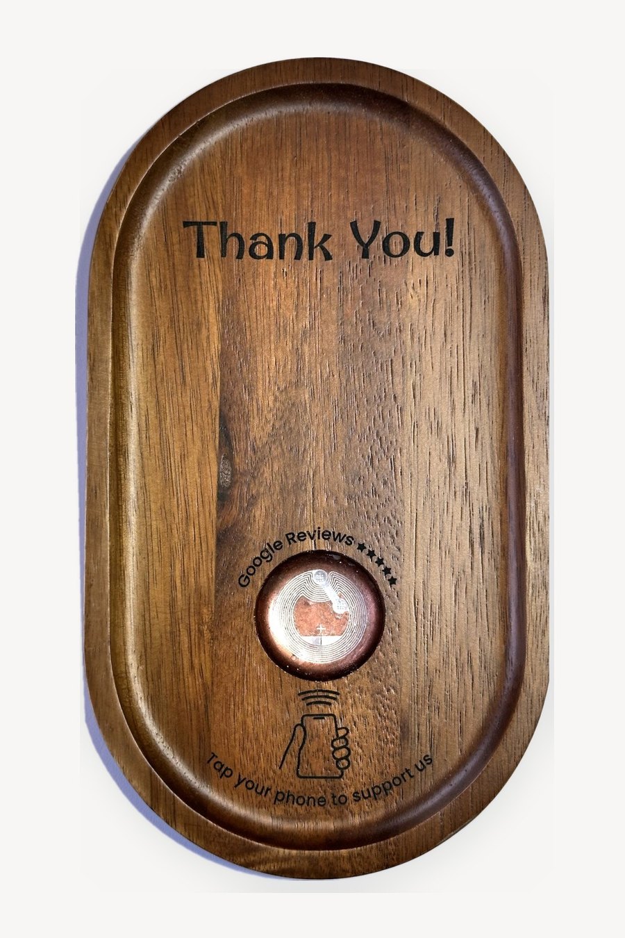 English bill holder, Oval, engraved with a Google review link