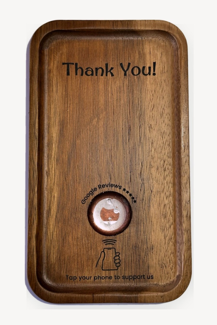 English bill holder, Rectangular, engraved with a Google review link