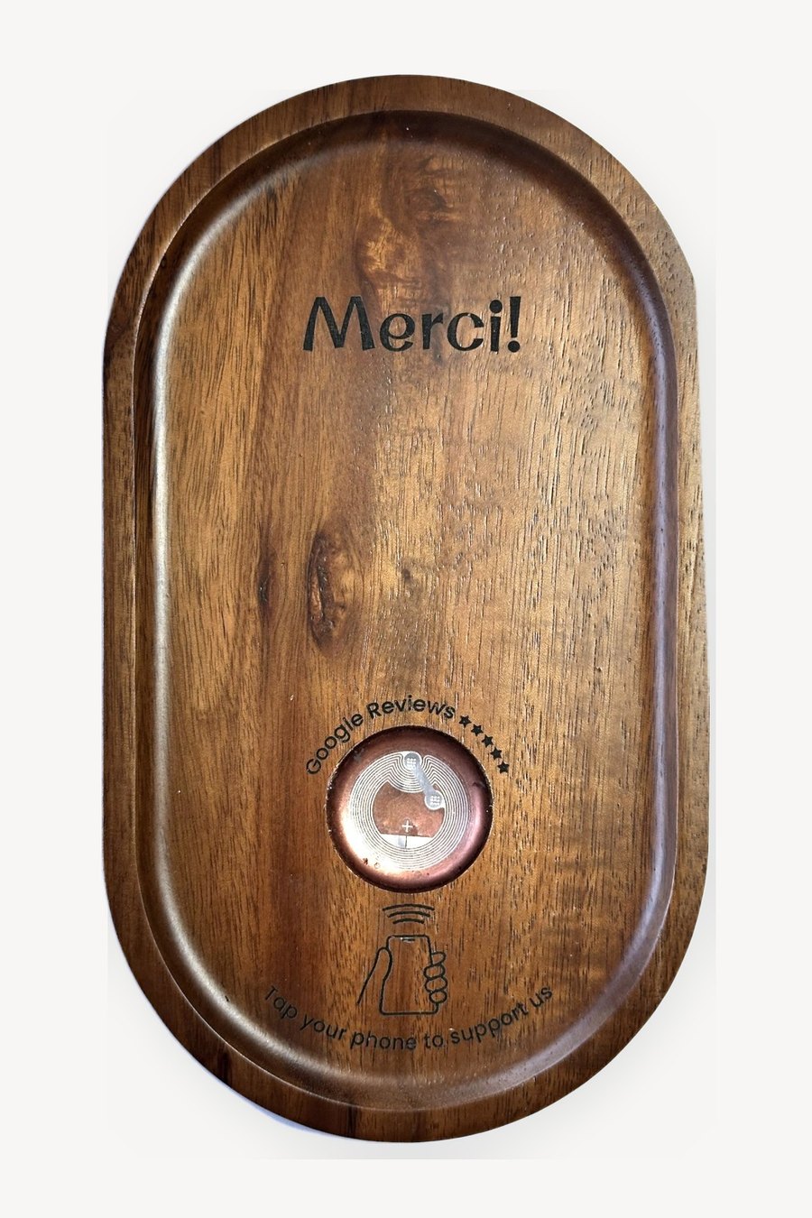 French bill holder, Oval, engraved with a Google review link