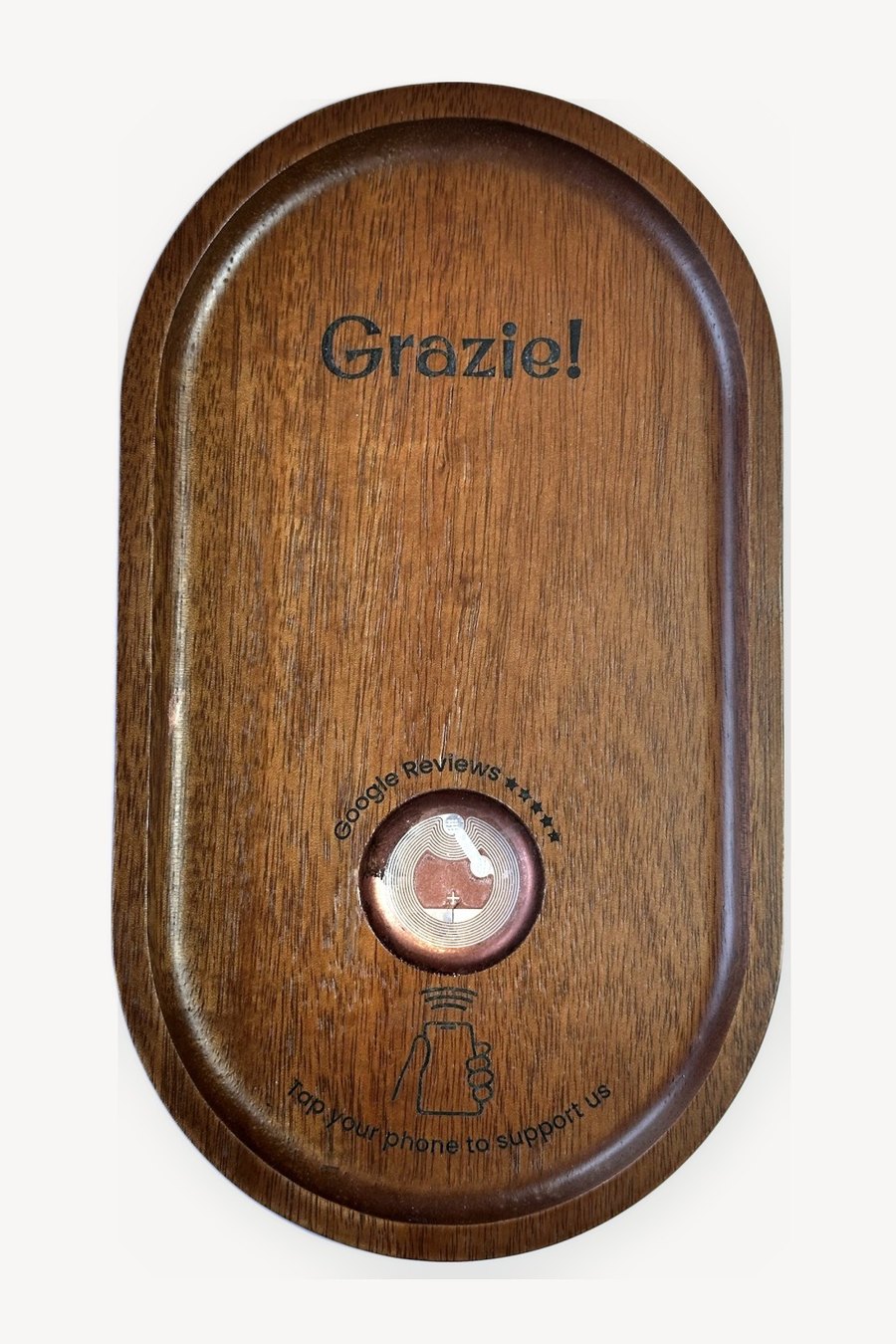 Italian bill holder, Oval, engraved with a Google review link