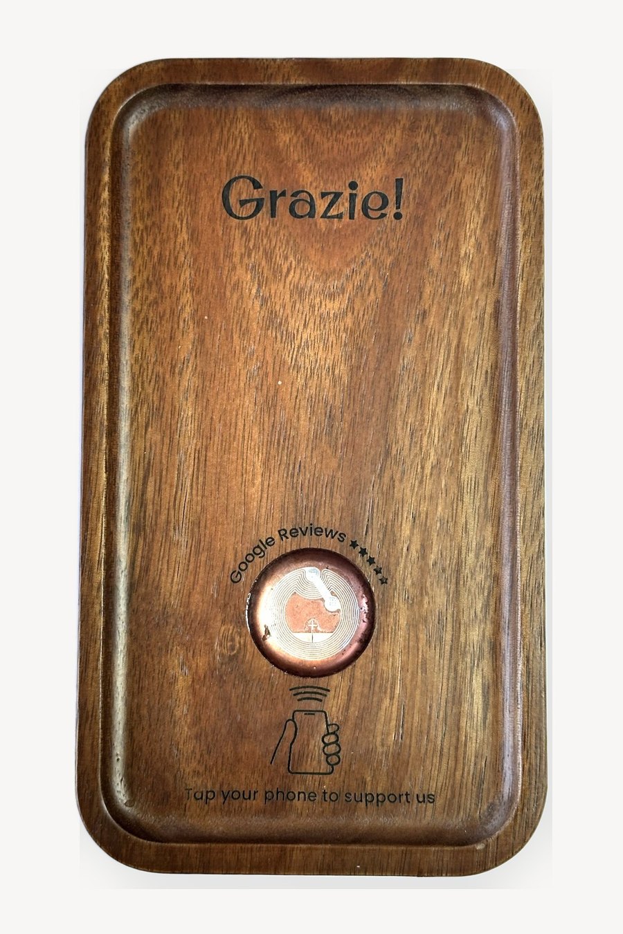 Italian bill holder, Rectangular, engraved with a Google review link