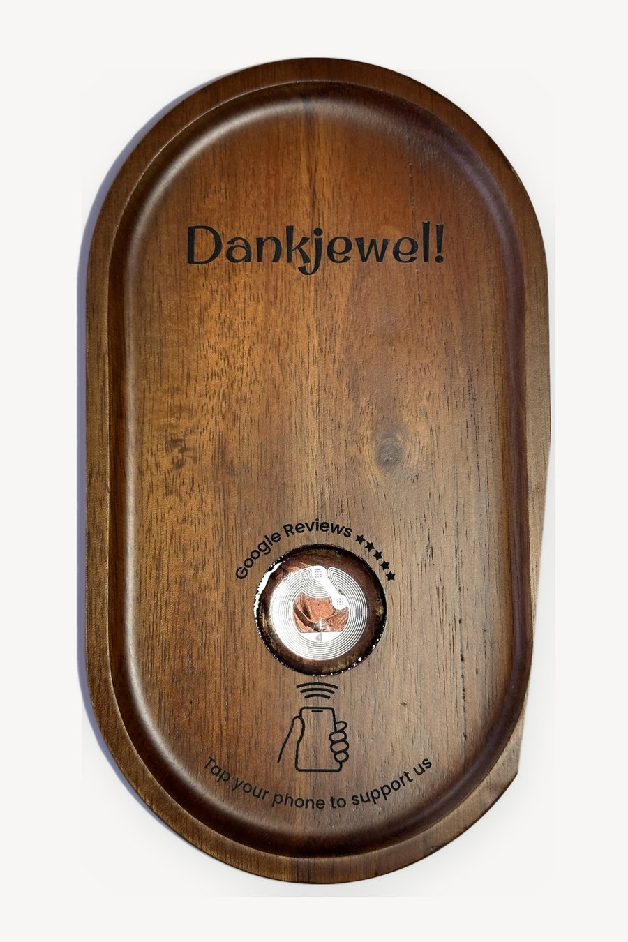 Dutch bill holder, Oval, engraved with a Google review link